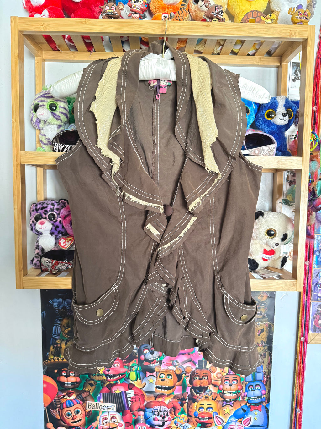 y2k vintage chocolate brown ruffled button up sleeveless vest top