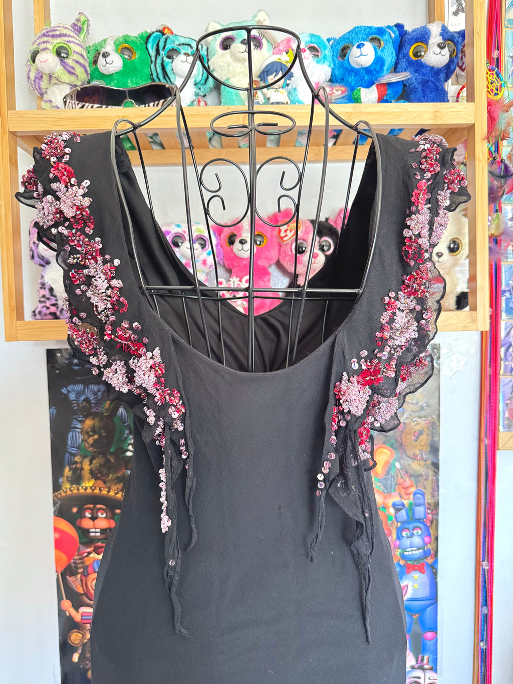 vintage 90’s silk black fairy hanky hem beaded mini dress
