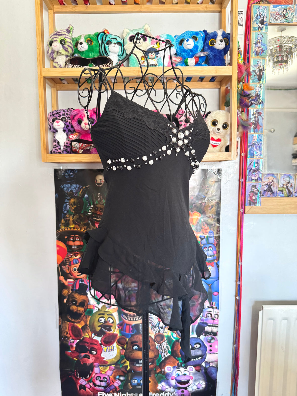 y2k vintage black silk fitted asymmetrical fairy hem cami top